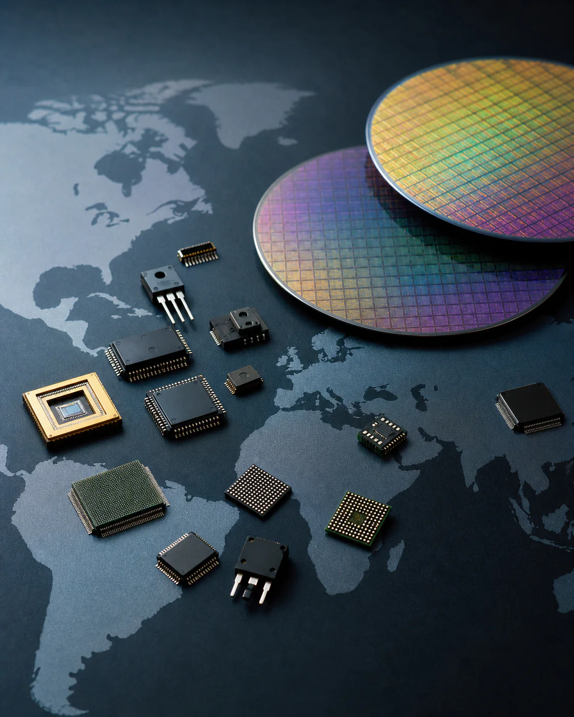 Electronic components representing global semiconductor market activity