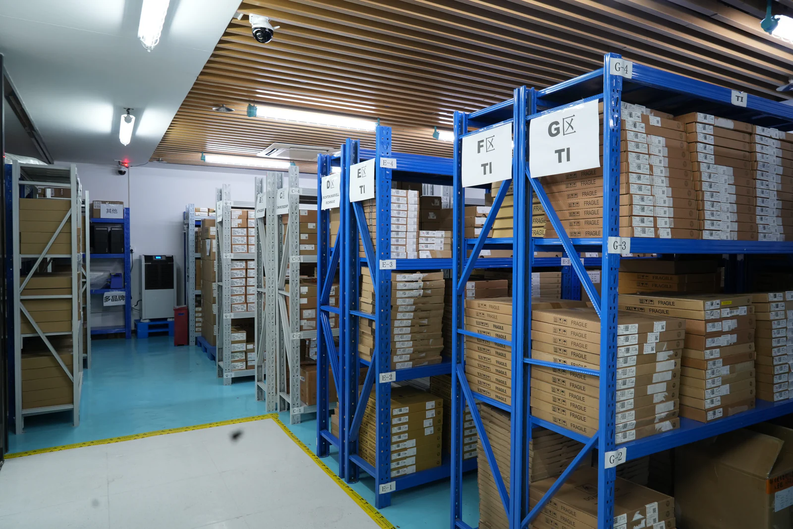 Approved electronic component inventory organized in the warehouse